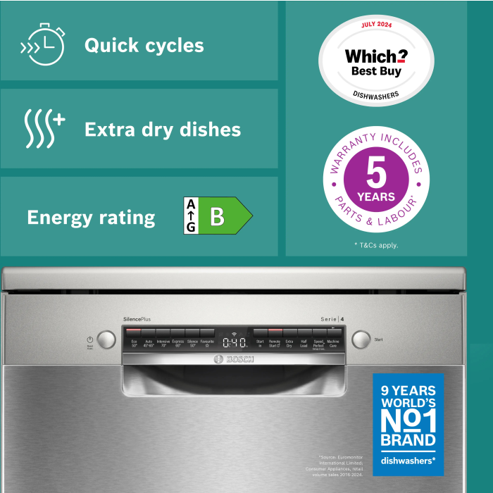 Bosch SMS4EMI06G WiFi Dishwasher 14 Place Stainless