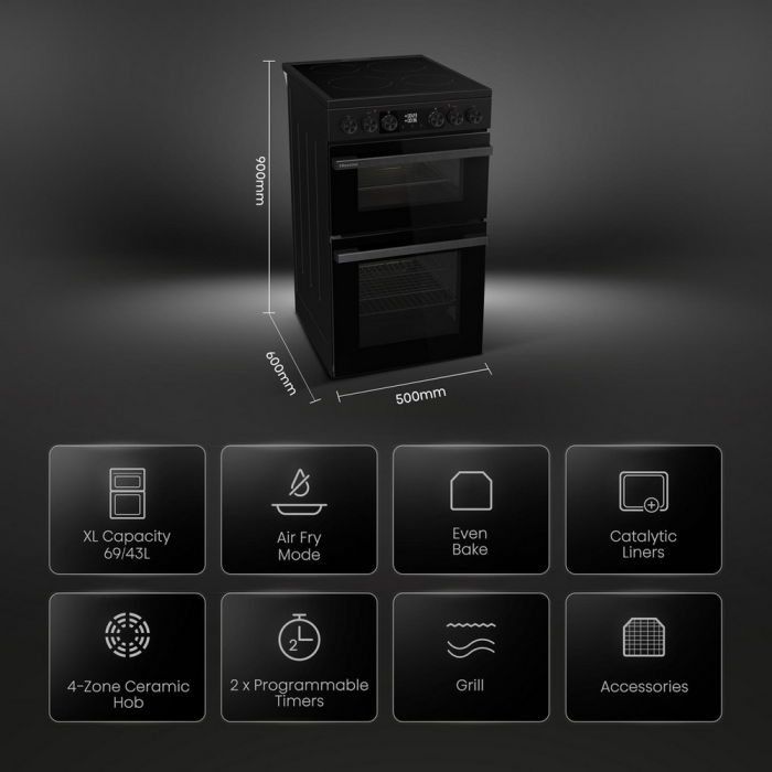 Hisense HDCEC5C10B Double Oven Electric Cooker 50cm Black
