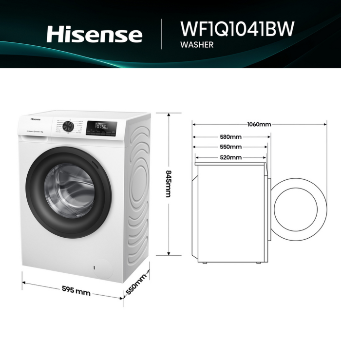 Hisense WF1Q1041BW 10kg Steam Washing Machine White