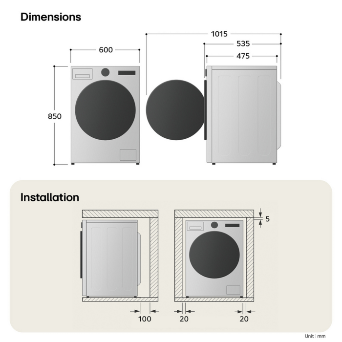 LG W2X5085TLB 8kg/5kg AI Direct Drive Washer Dryer