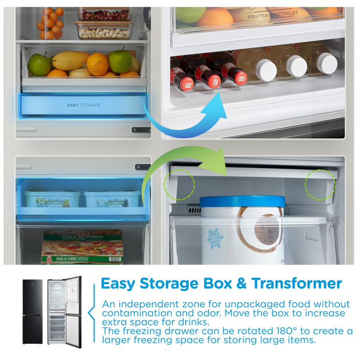 Midea MDRB379FGD30 60/40 No Frost Fridge Freezer Black