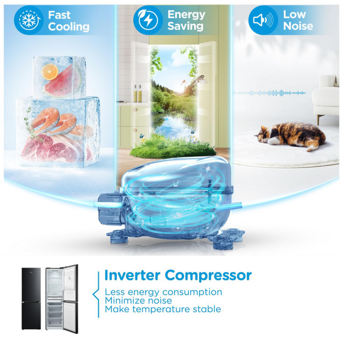 Midea MDRB379FGD30 60/40 No Frost Fridge Freezer Black