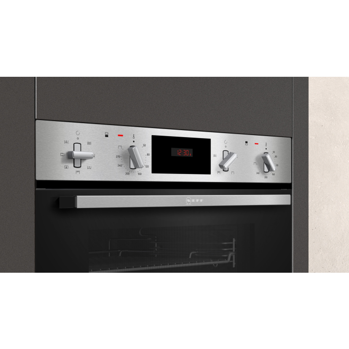 Neff U1GCC0AN0B 59.4cm Built In Electric Double Oven - Black & Steel