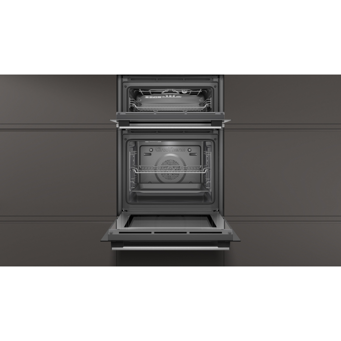 Neff U1GCC0AN0B 59.4cm Built In Electric Double Oven - Black & Steel