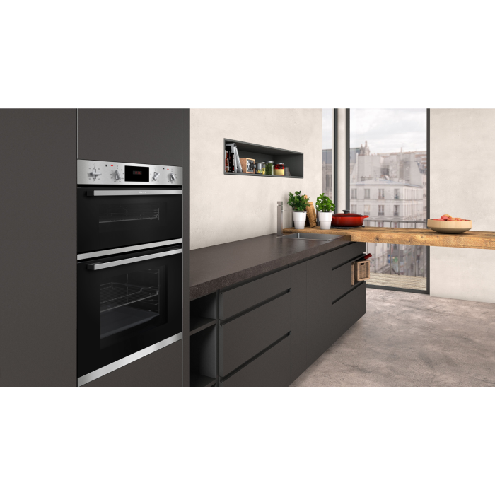 Neff U1GCC0AN0B 59.4cm Built In Electric Double Oven - Black & Steel