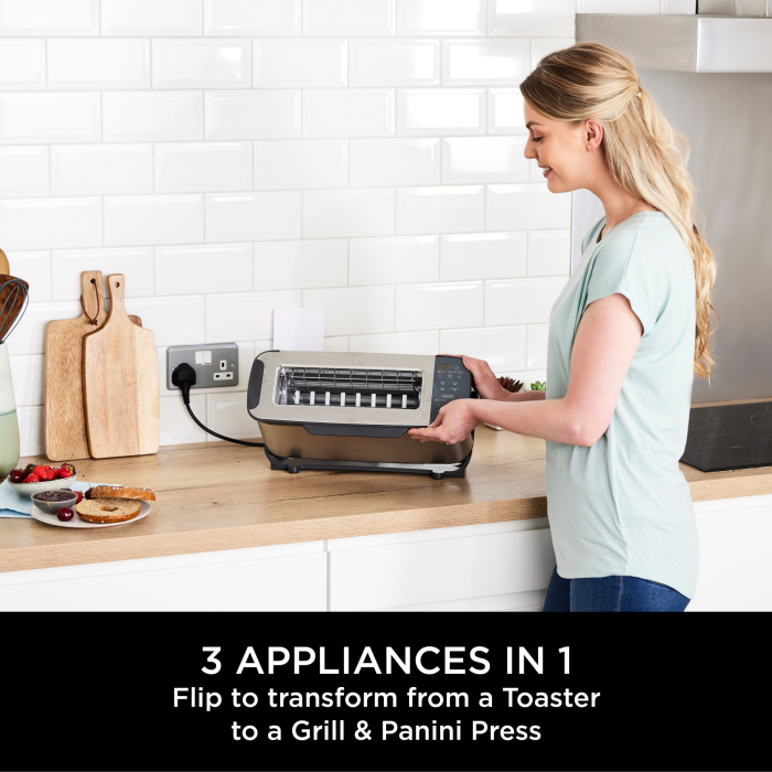 Ninja ST202UK 3-in-1 2 Slice Toaster - Grill and Panini Press - Stainless Steel