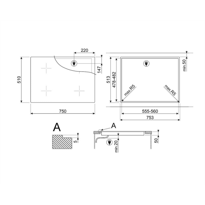Smeg SI2B22741D 75cm Black Induction Hob