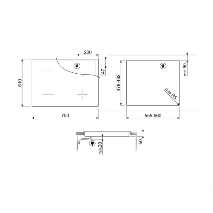 Smeg SI2B22741D 75cm Black Induction Hob