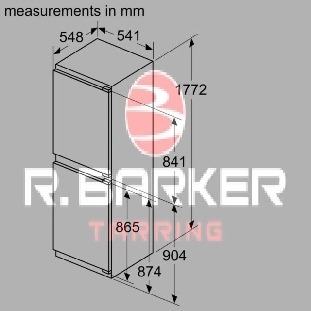 Bosch KIN85NFE0G 54.1cm 50/50 Built In No Frost Fridge Freezer