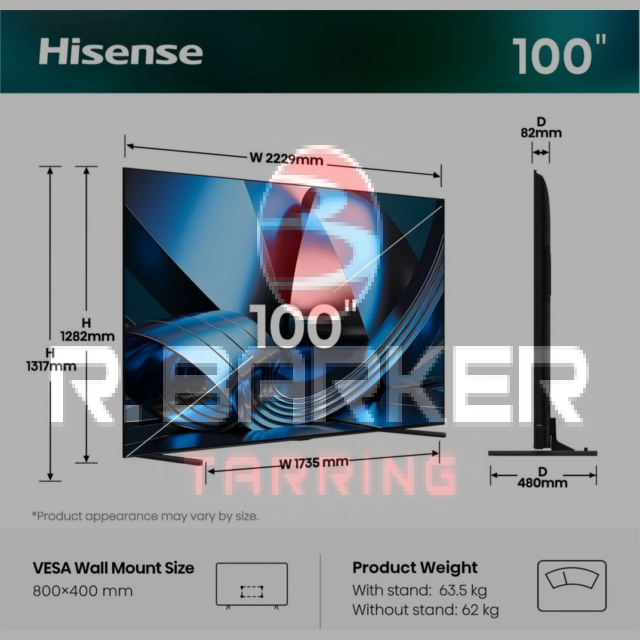 Hisense 100U7STUK 100inch MiniLED 4K 144Hz Smart TV