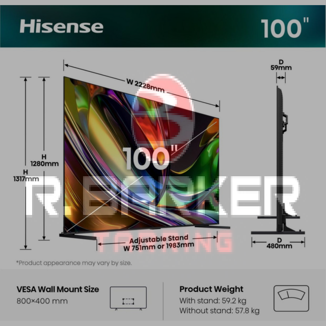 Hisense 100UR8STUK 4K Ultra HD RGB MiniLED TV Black