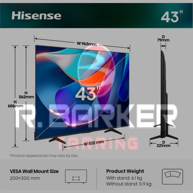 Hisense 43A6STUK 43 inch 4K AI Smart TV Black