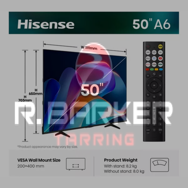 Hisense 50A6STUK 50inch 4K Ultra HD AI Smart TV Black