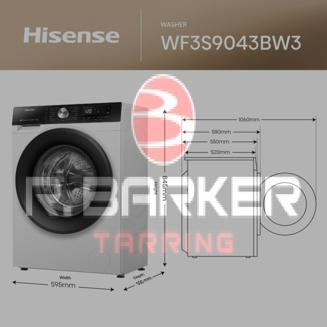 Hisense WF3S9043BW3 9kg 1400 Spin Washing Machine