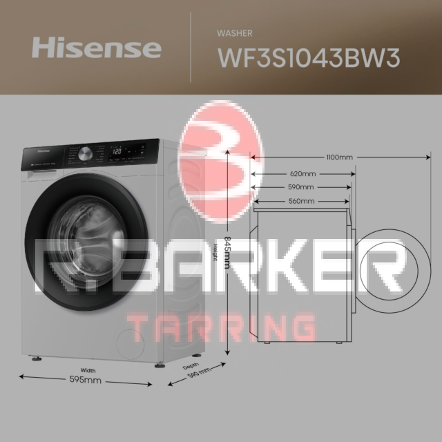 Hisense WF3S1043BW3 10.5kg 1400 Spin Washing Machine