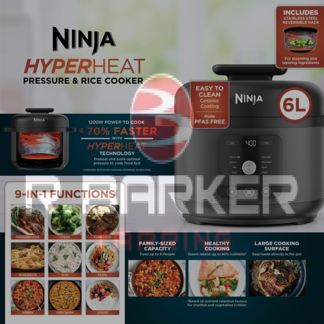 Ninja PC201UK 9-in-1 Pressure and Rice Cooker Grey