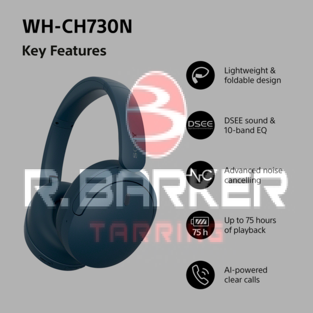 Sony WHCH730NL.CE7 Wireless Noise Cancelling Headphones Blue